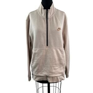 NIKE Pink Sweatshirt Cotton Fleece Lined Mock Neck Half Zip Pullover XL X-Large